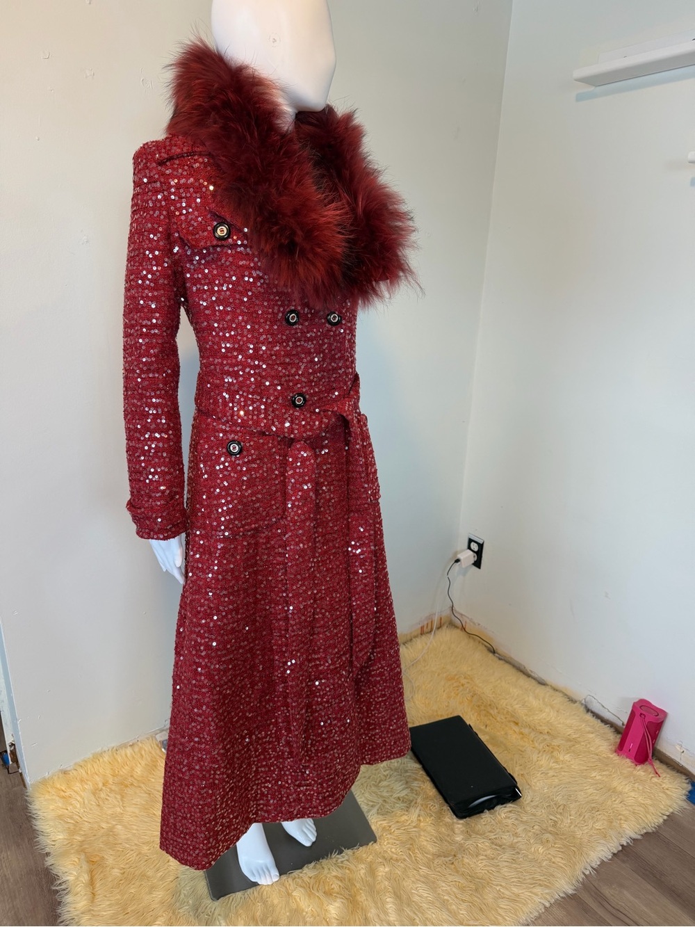 Sparkling sequins long trench coat